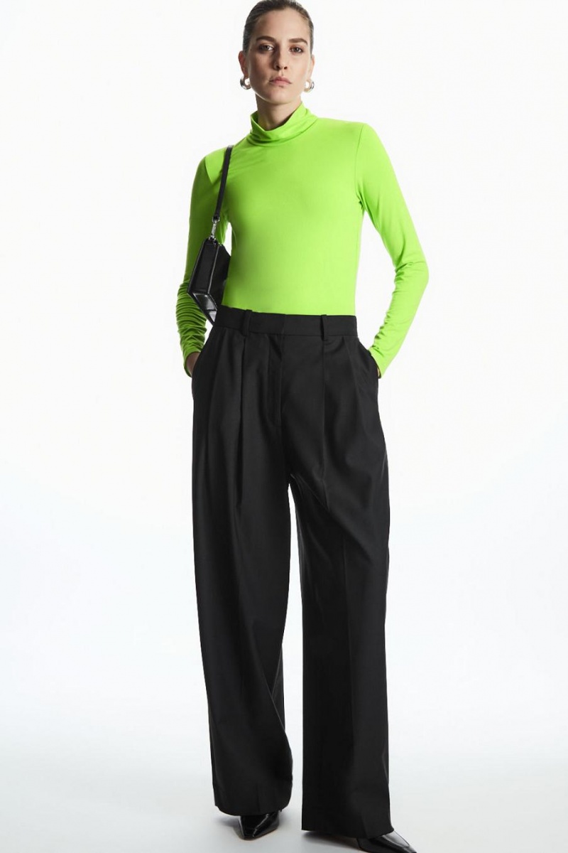 Top Dama COS Long-sleeved Roll-neck Jersey Verzi Deschis | MLAFR-6035