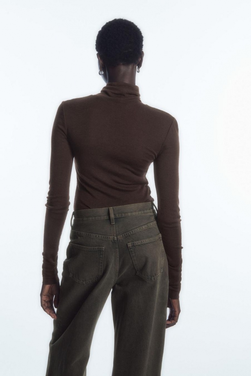 Top Dama COS Merino Lână Turtleneck Maro Inchis | CNWYM-0987