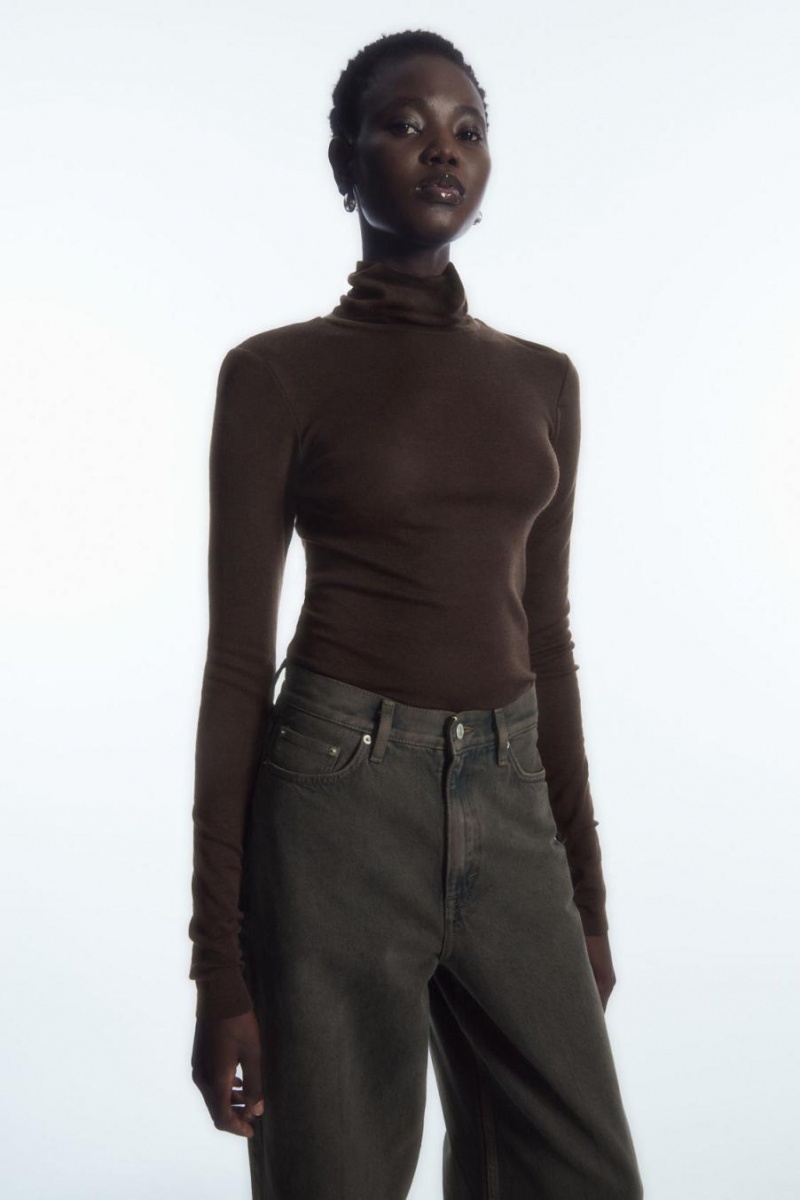Top Dama COS Merino Lână Turtleneck Maro Inchis | CNWYM-0987