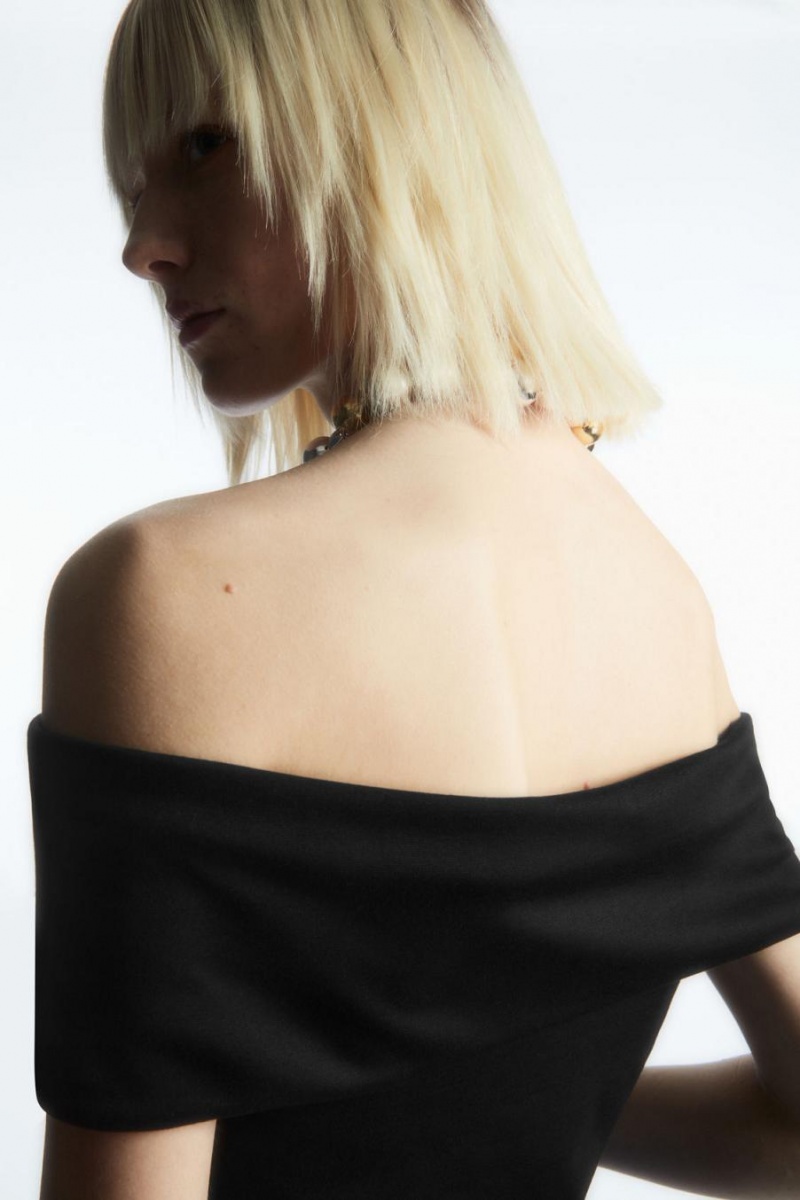 Top Dama COS Off-the-shoulder Jersey Negrii | AFVPQ-4526