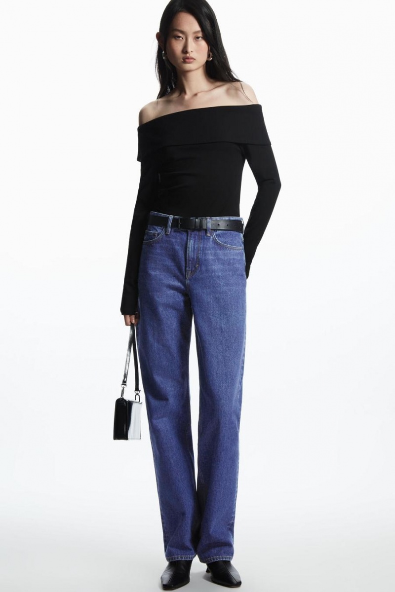 Top Dama COS Off-the-shoulder Long-sleeved Negrii | PJTYU-2389