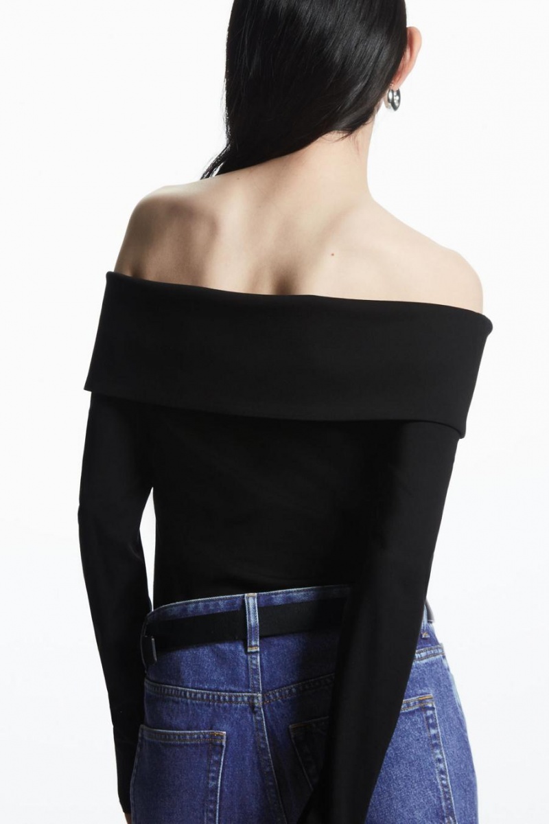Top Dama COS Off-the-shoulder Long-sleeved Negrii | PJTYU-2389