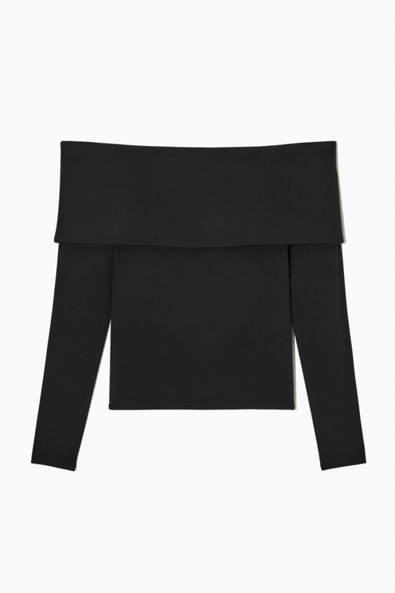 Top Dama COS Off-the-shoulder Long-sleeved Negrii | PJTYU-2389