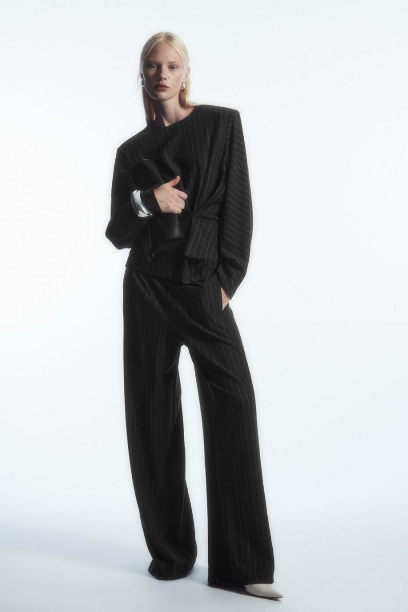 Top Dama COS Pinstriped Draped Negrii | ZSOPE-1927