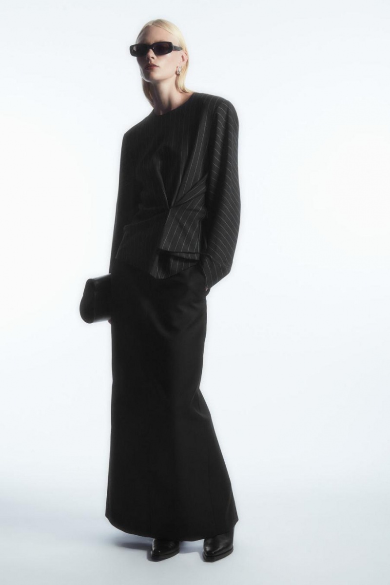 Top Dama COS Pinstriped Draped Negrii | ZSOPE-1927