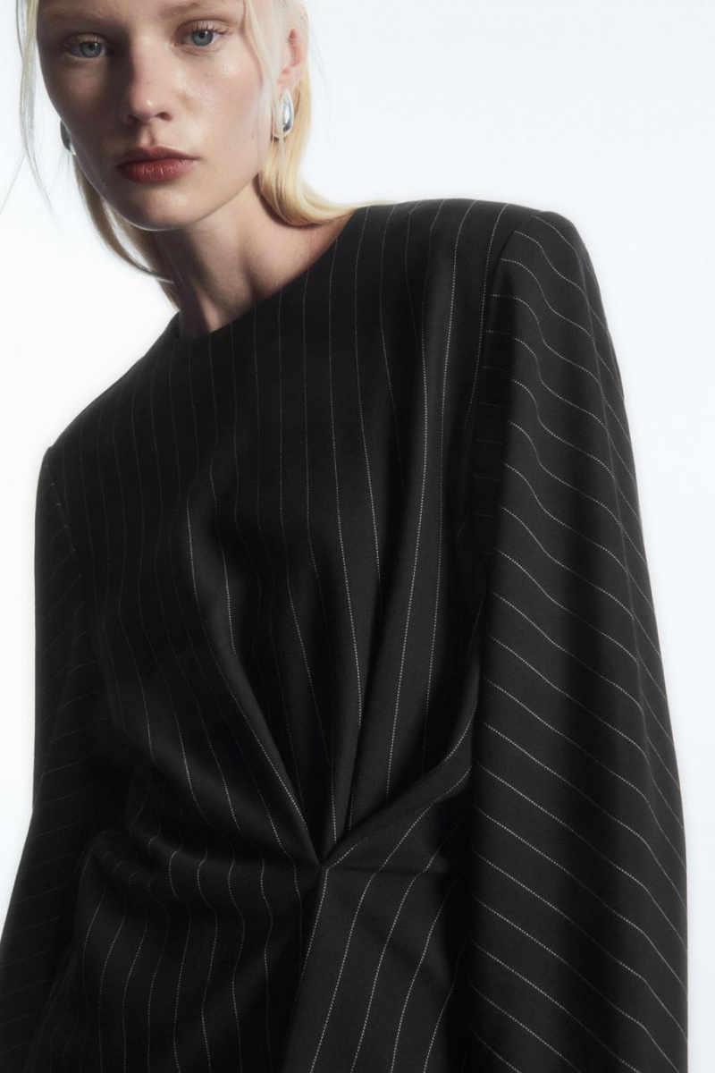 Top Dama COS Pinstriped Draped Negrii | ZSOPE-1927