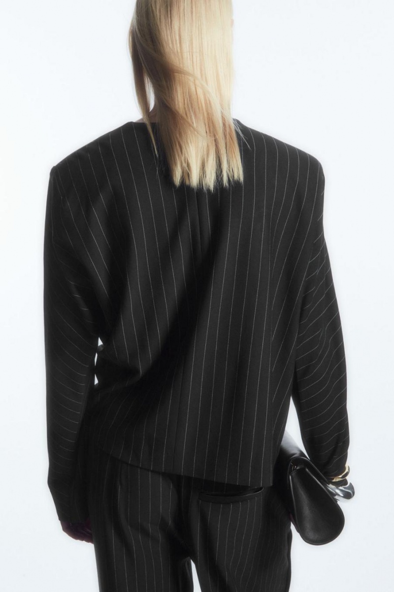 Top Dama COS Pinstriped Draped Negrii | ZSOPE-1927
