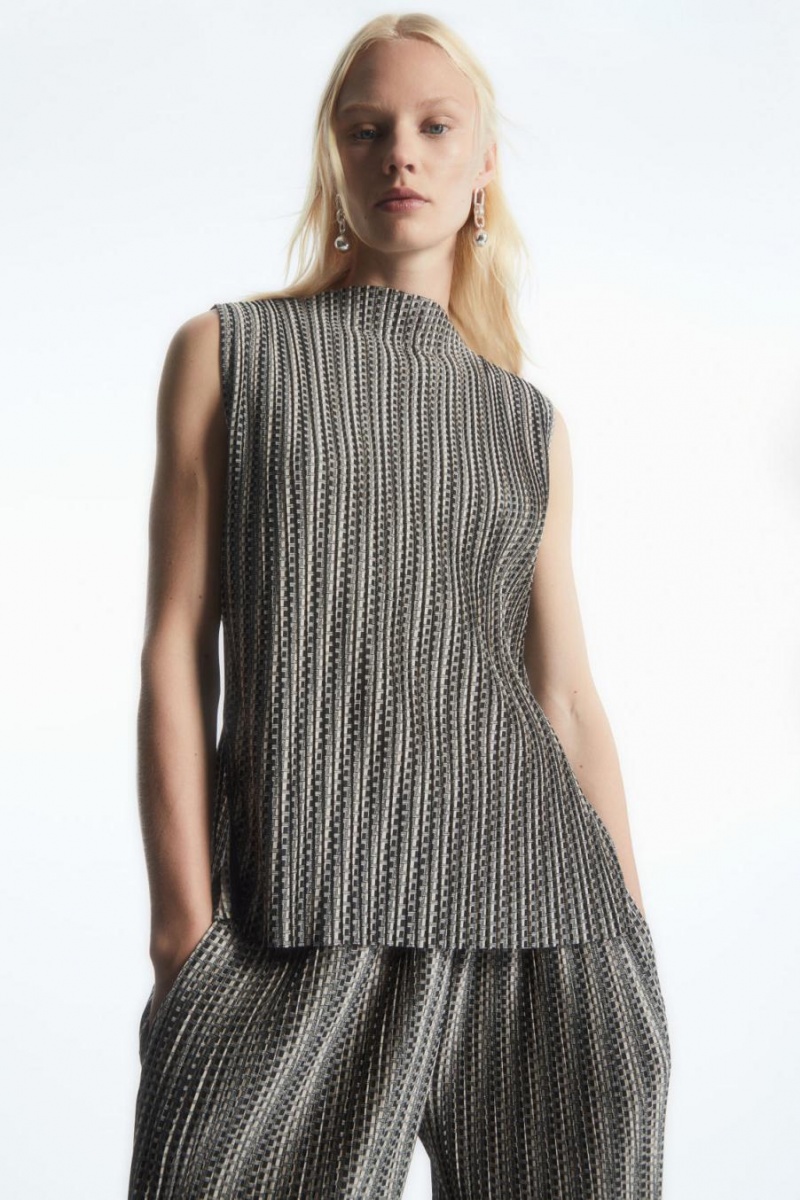 Top Dama COS Plissé Fara Maneci Negrii | GFZUX-9428