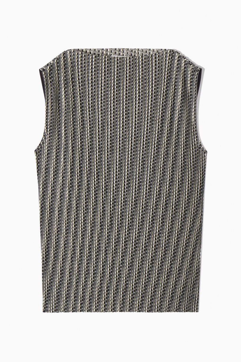 Top Dama COS Plissé Fara Maneci Negrii | GFZUX-9428