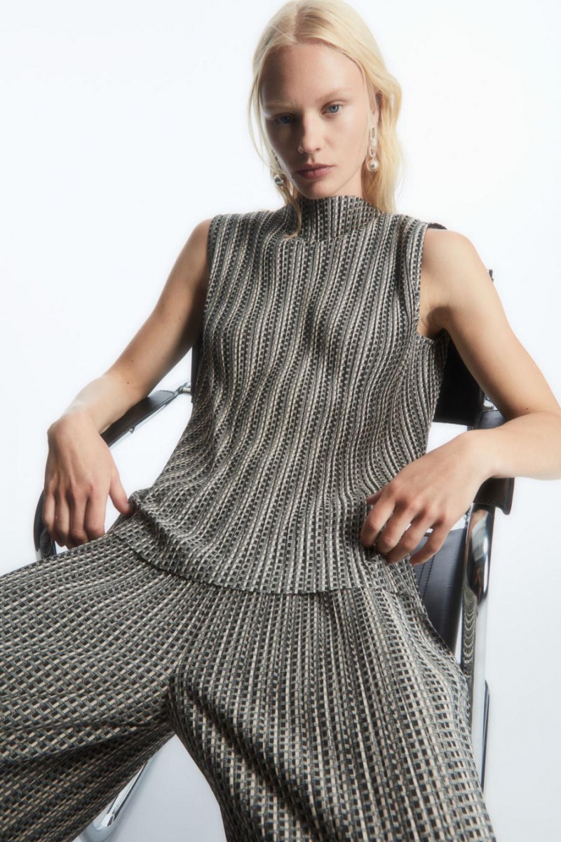 Top Dama COS Plissé Fara Maneci Negrii | GFZUX-9428