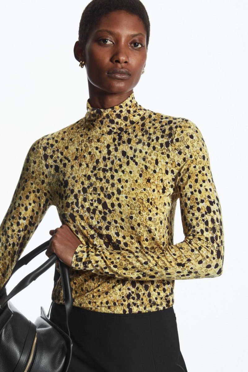 Top Dama COS Printed High-neck Galbeni Maro | SYLHV-2806