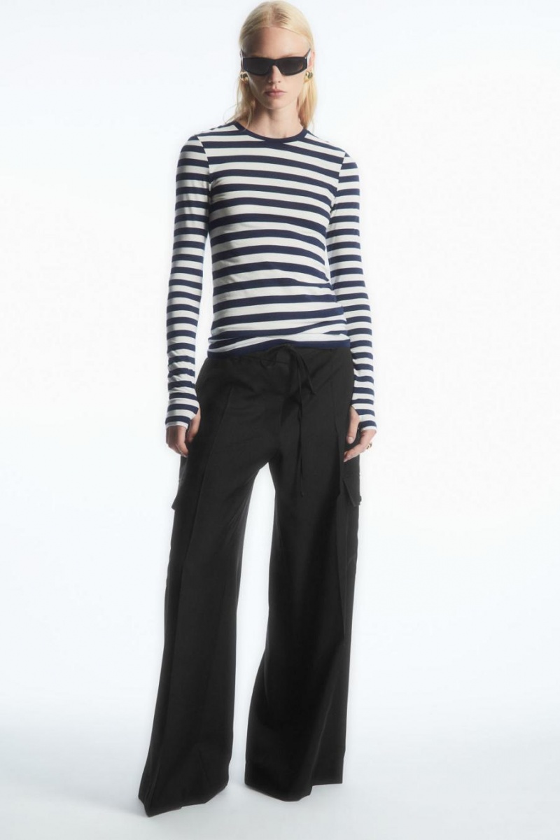 Top Dama COS Slim-fit Long-sleeve Bleumarin | XPJHM-8962