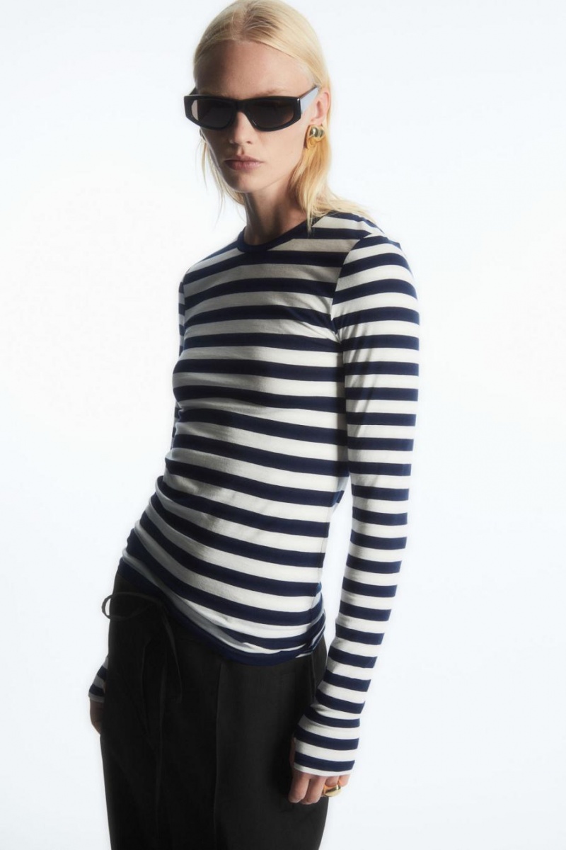 Top Dama COS Slim-fit Long-sleeve Bleumarin | XPJHM-8962