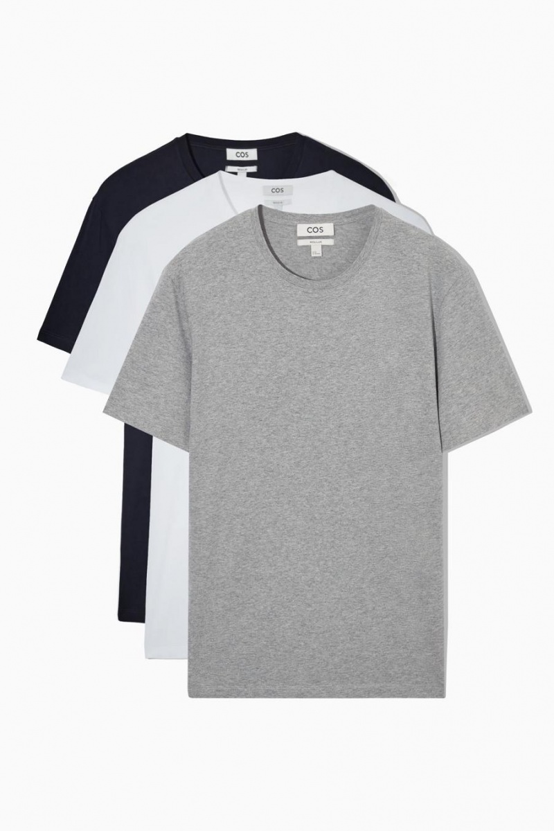 Tricou Barbati COS 3-pack The Extra Fine Bleumarin Gri Albi | IWKSF-4670