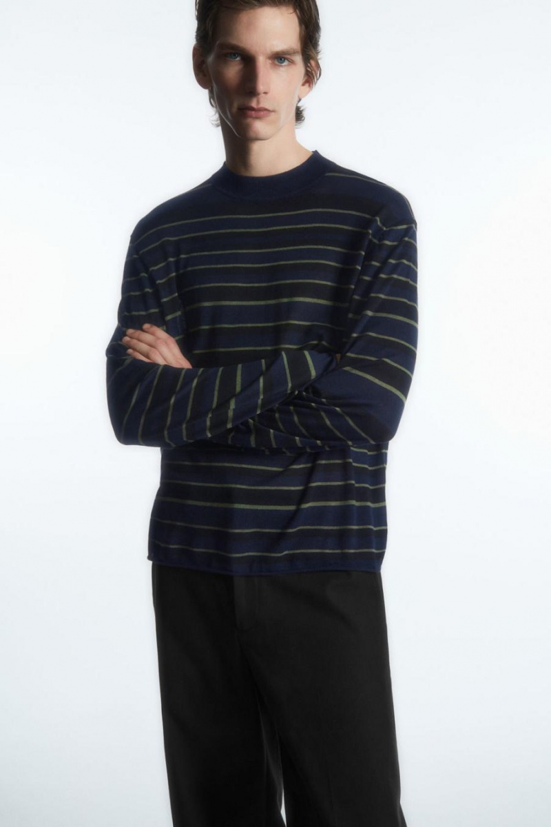Tricou Barbati COS In Dungi Tricotate Long-sleeved Bleumarin | LAUJQ-0856