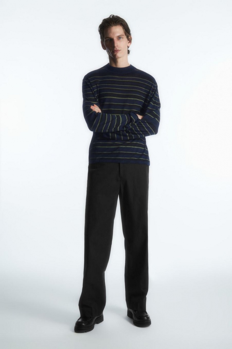 Tricou Barbati COS In Dungi Tricotate Long-sleeved Bleumarin | LAUJQ-0856