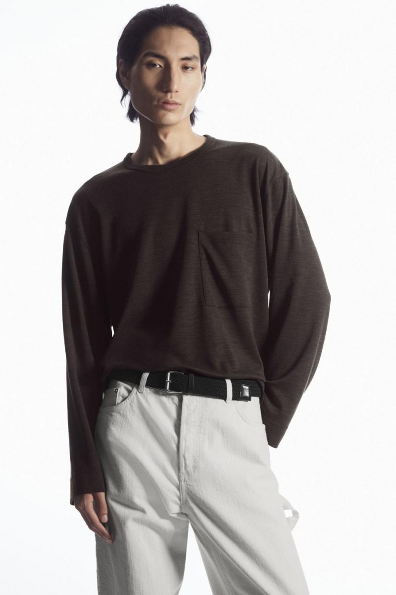 Tricou Barbati COS Lână-blend Long-sleeved Maro Inchis | BRSJA-7935