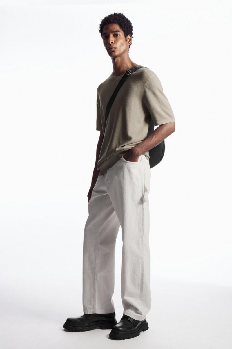 Tricou Barbati COS Mulberry Silk Piqué-knit Bej | ROVKS-7418