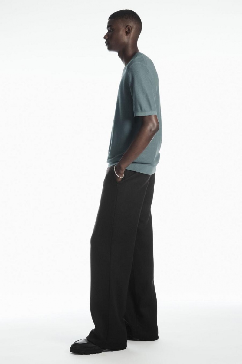 Tricou Barbati COS Mulberry Silk Piqué-knit Albastri | OTUQS-2796
