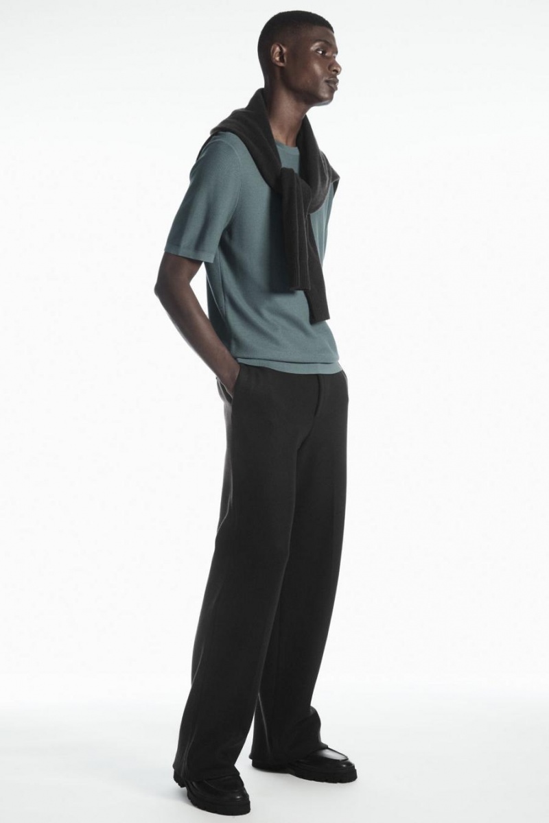 Tricou Barbati COS Mulberry Silk Piqué-knit Albastri | OTUQS-2796