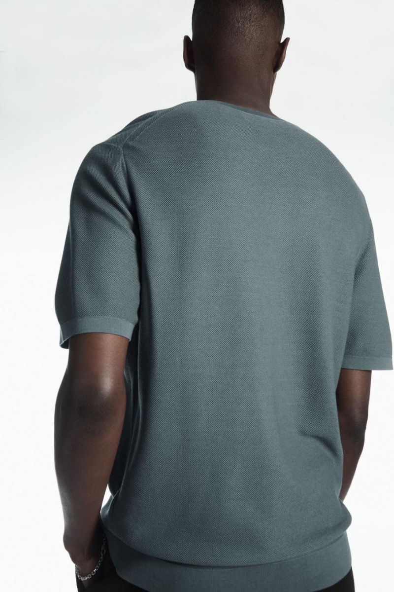 Tricou Barbati COS Mulberry Silk Piqué-knit Albastri | OTUQS-2796