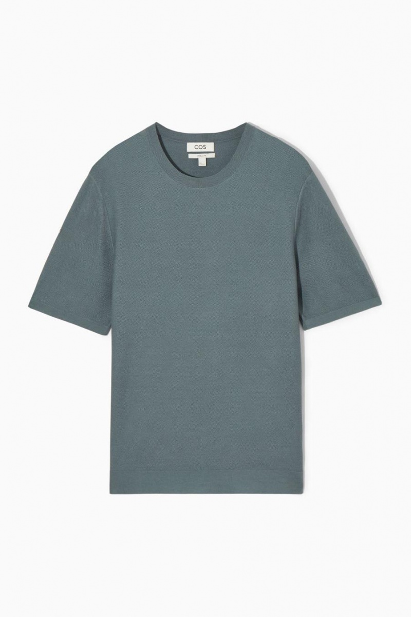 Tricou Barbati COS Mulberry Silk Piqué-knit Albastri | OTUQS-2796