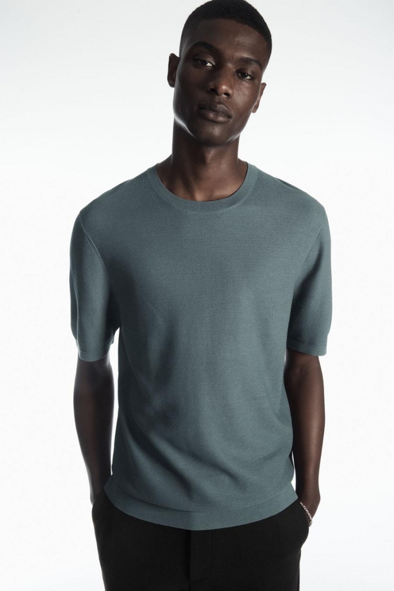 Tricou Barbati COS Mulberry Silk Piqué-knit Albastri | OTUQS-2796