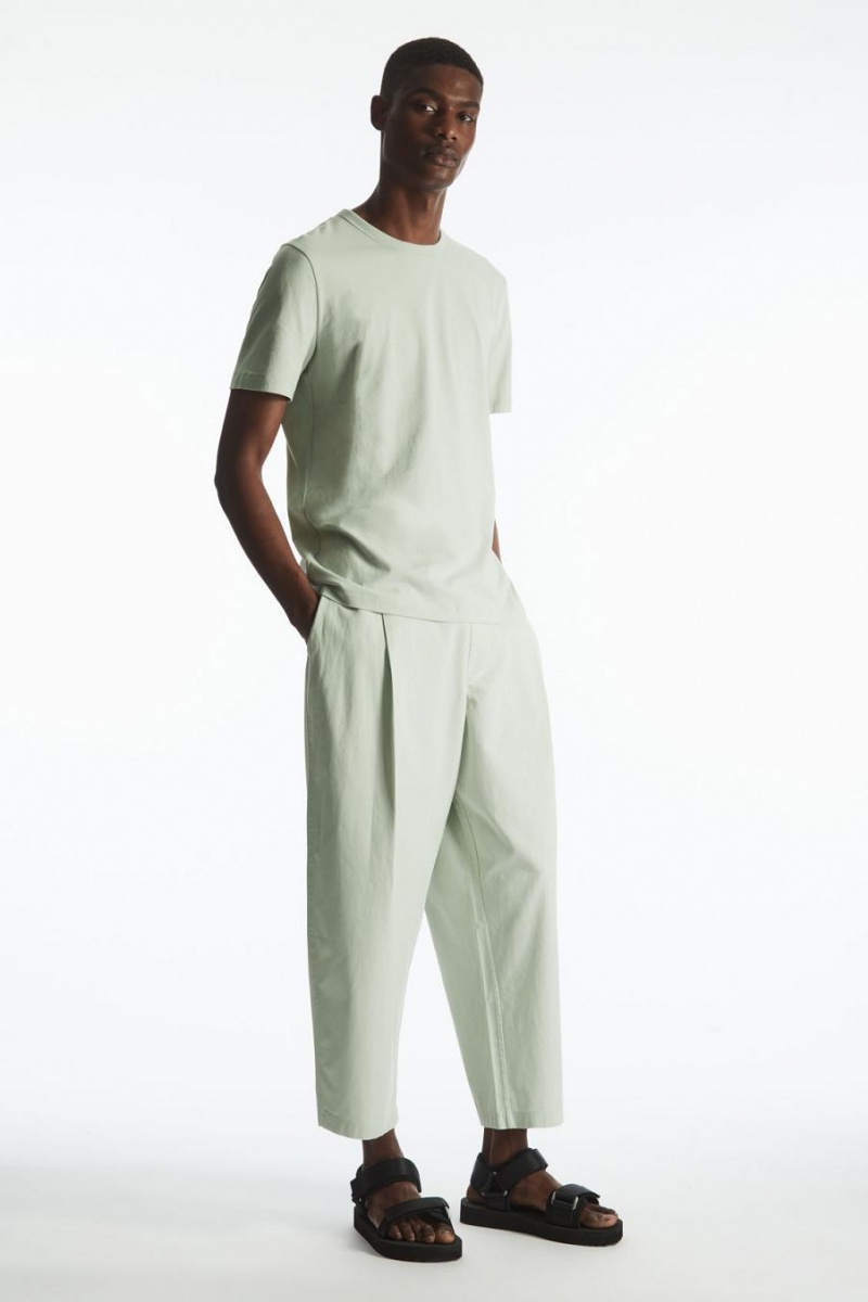 Tricou Barbati COS Regular-fit Mid-High-weight Brushed Verzi Deschis | MCBTZ-1238