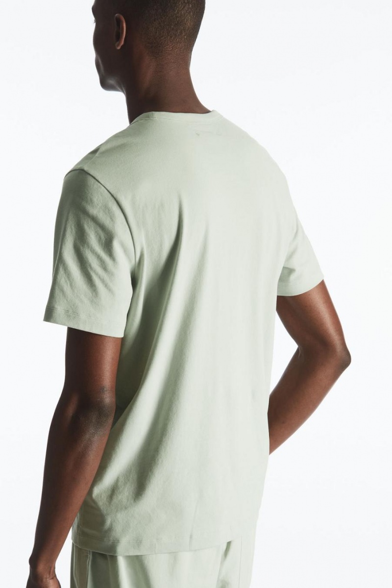 Tricou Barbati COS Regular-fit Mid-High-weight Brushed Verzi Deschis | MCBTZ-1238