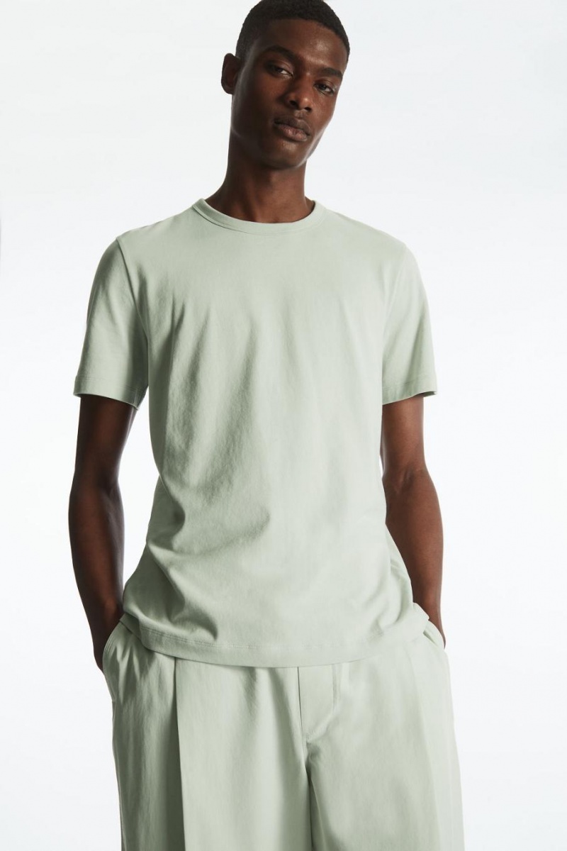 Tricou Barbati COS Regular-fit Mid-High-weight Brushed Verzi Deschis | MCBTZ-1238