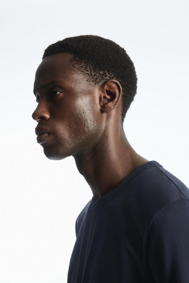 Tricou Barbati COS Regular-fit Mid-High-weight Brushed Bleumarin | DWJHT-0543