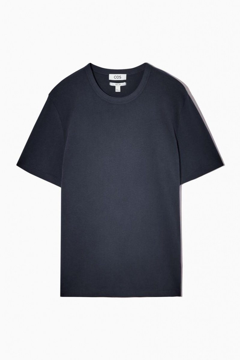 Tricou Barbati COS Regular-fit Mid-High-weight Brushed Bleumarin | DWJHT-0543