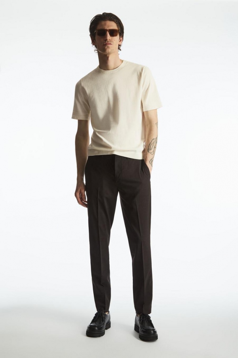 Tricou Barbati COS Regular-fit Tricotate-cuff Albi | HSTEZ-7915