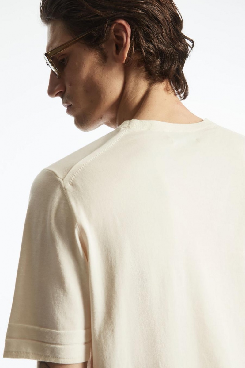 Tricou Barbati COS Regular-fit Tricotate-cuff Albi | HSTEZ-7915