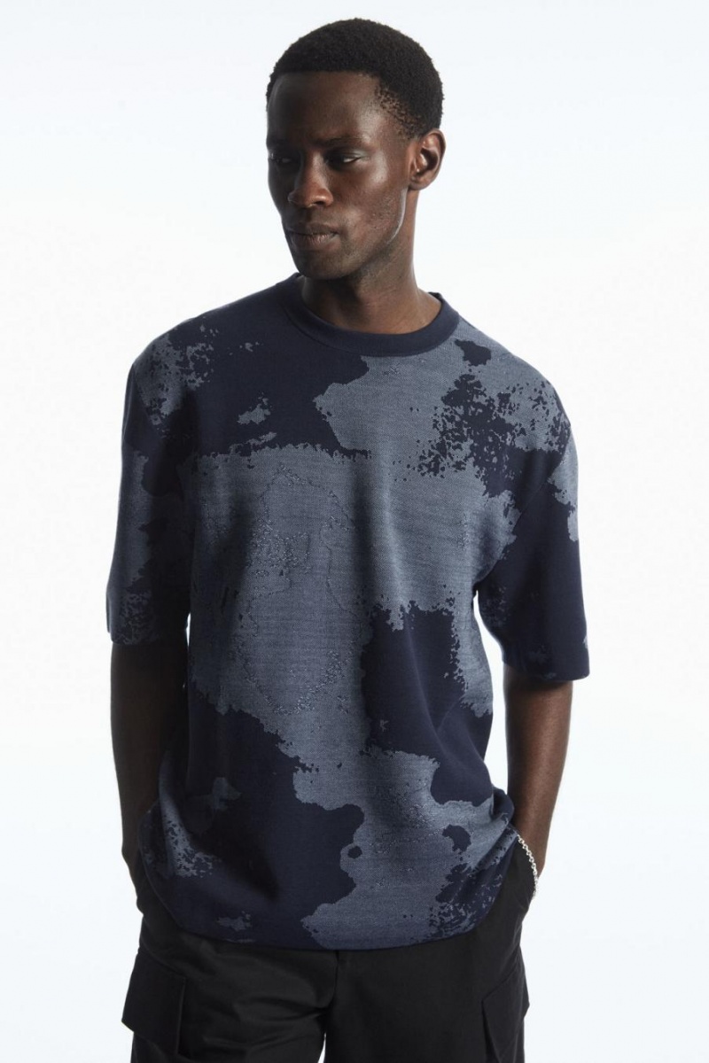 Tricou Barbati COS Relaxed-fit Jacquard Bleumarin Gri | TCFMQ-9238