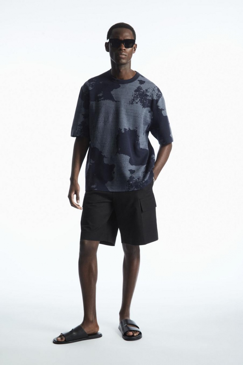 Tricou Barbati COS Relaxed-fit Jacquard Bleumarin Gri | TCFMQ-9238