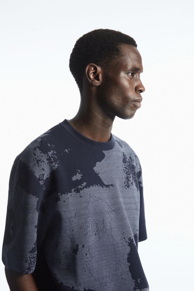 Tricou Barbati COS Relaxed-fit Jacquard Bleumarin Gri | TCFMQ-9238