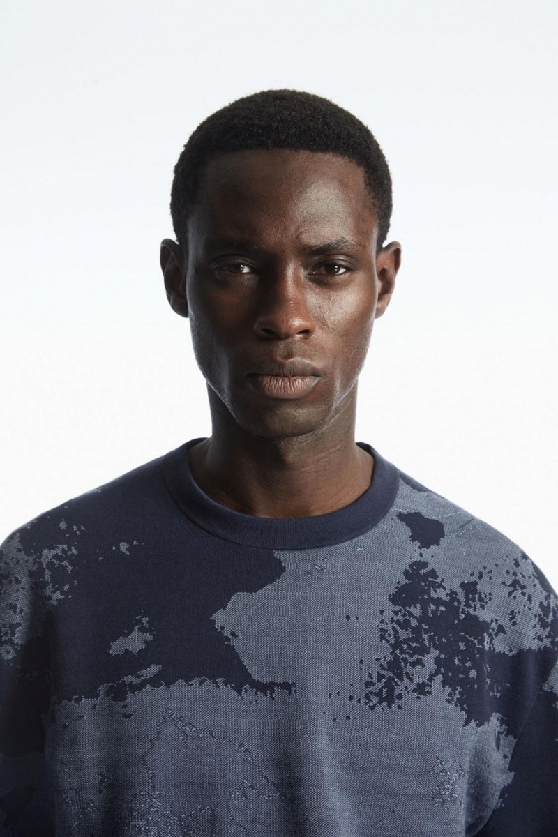 Tricou Barbati COS Relaxed-fit Jacquard Bleumarin Gri | TCFMQ-9238