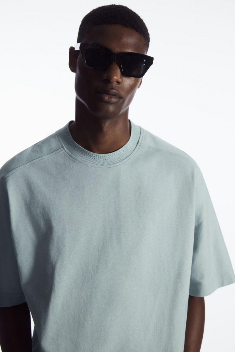 Tricou Barbati COS Relaxed-fit Panelled Turcoaz | TIGSU-1892