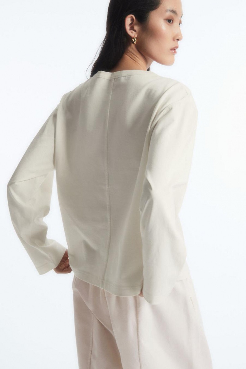 Tricou Dama COS Boxy Long-sleeved Albi | KGDZA-4735