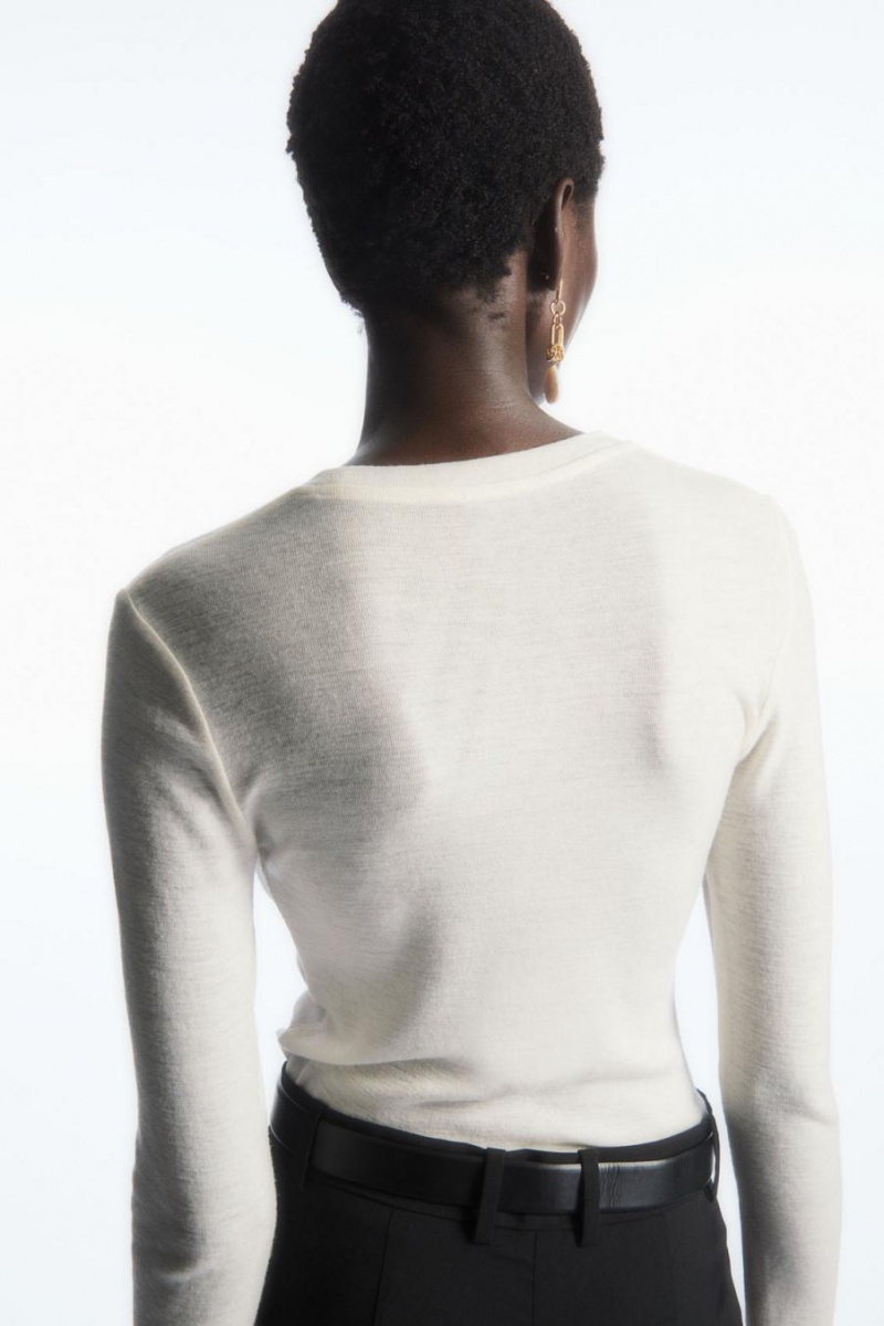 Tricou Dama COS Crew-neck Merino Lână Albi | DQOES-0695