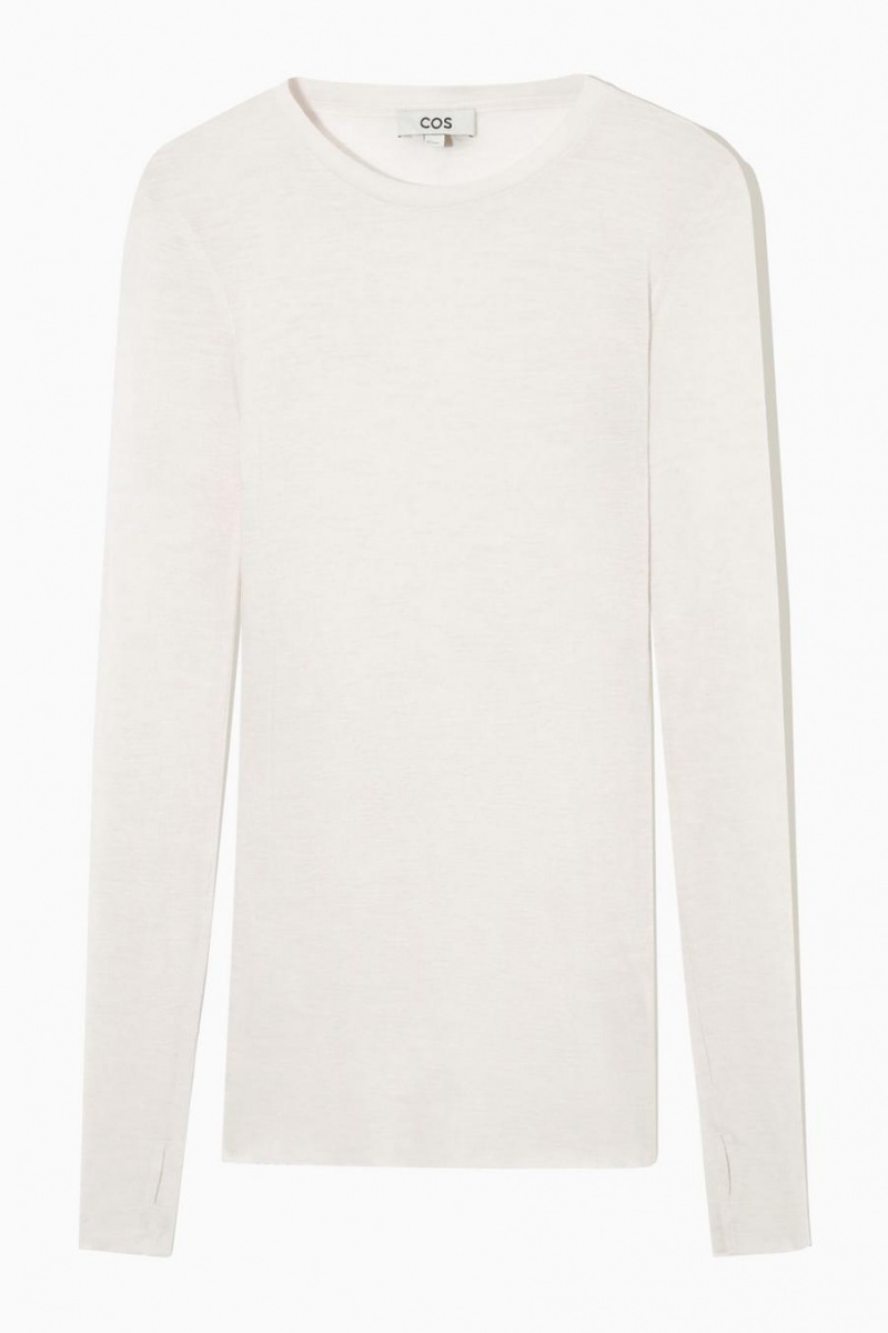 Tricou Dama COS Crew-neck Merino Lână Albi | DQOES-0695