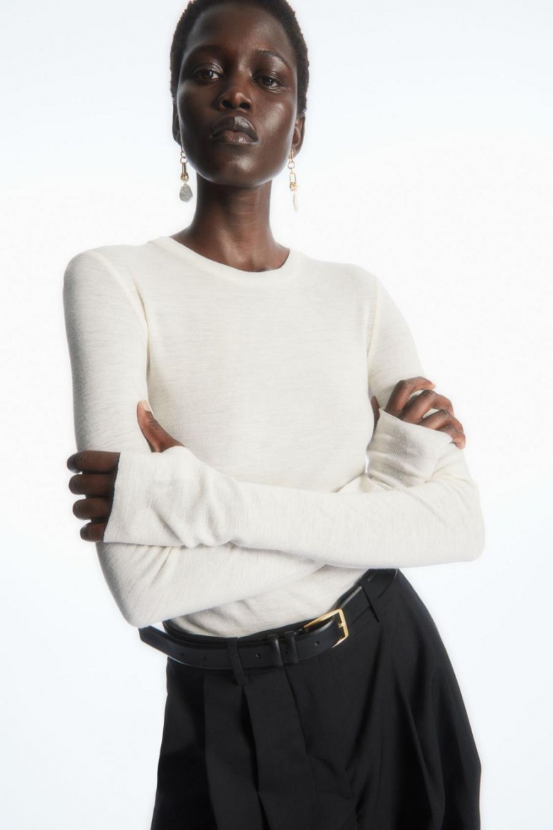 Tricou Dama COS Crew-neck Merino Lână Albi | DQOES-0695