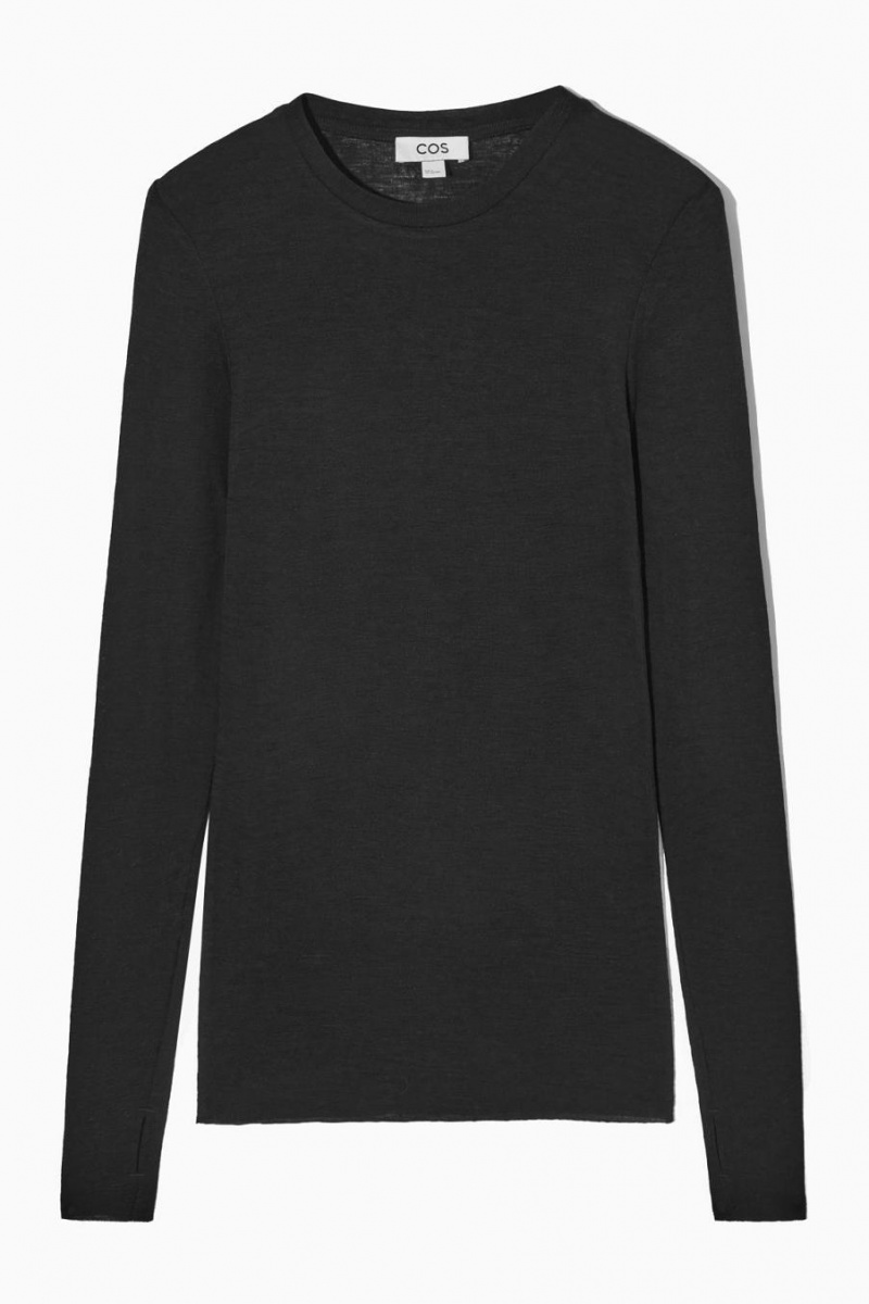 Tricou Dama COS Crew-neck Merino Lână Negrii | HXZTC-4250