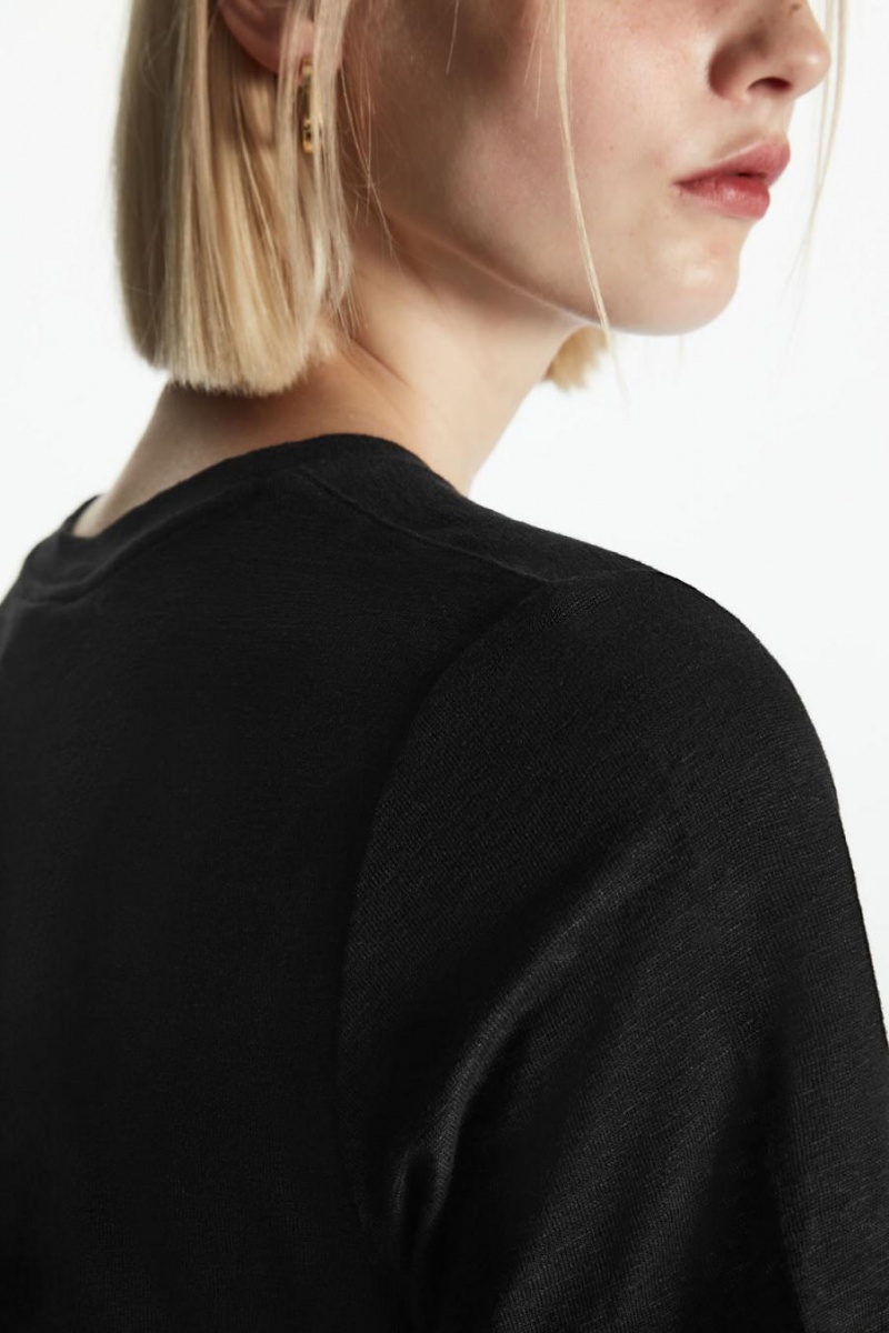 Tricou Dama COS Linen Negrii | ZSCQB-3458