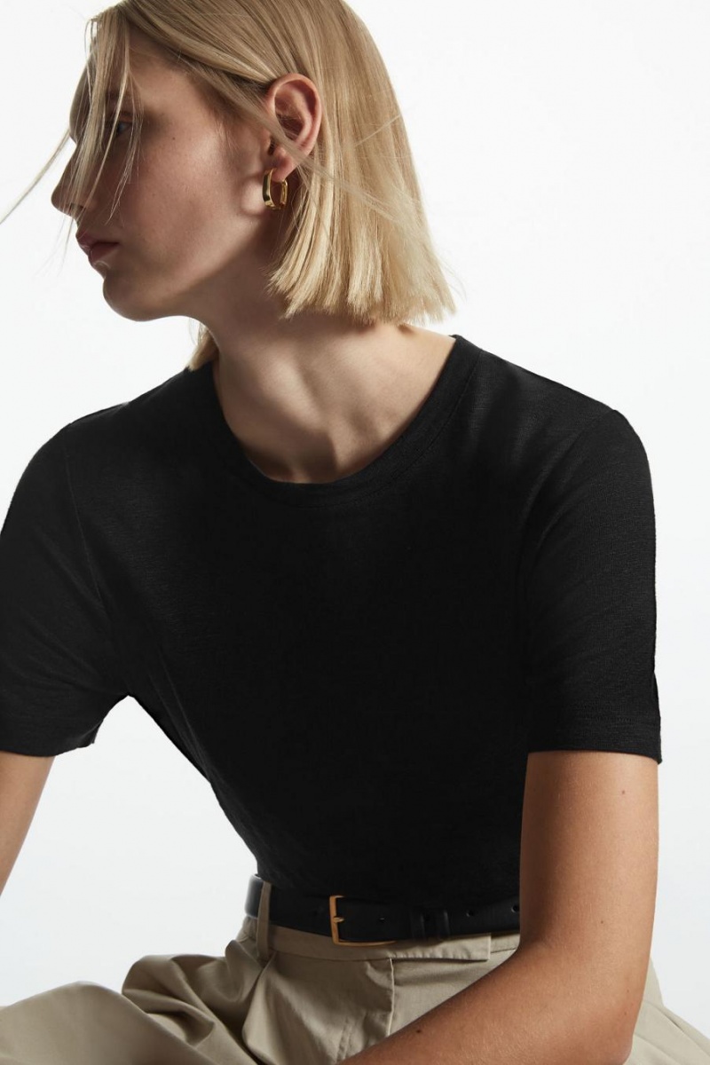 Tricou Dama COS Linen Negrii | ZSCQB-3458