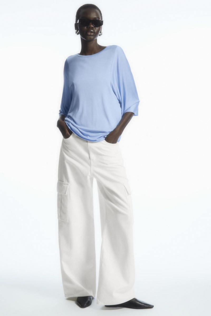 Tricou Dama COS Pure Mulberry Silk Albastri Deschis | GXKWN-8751
