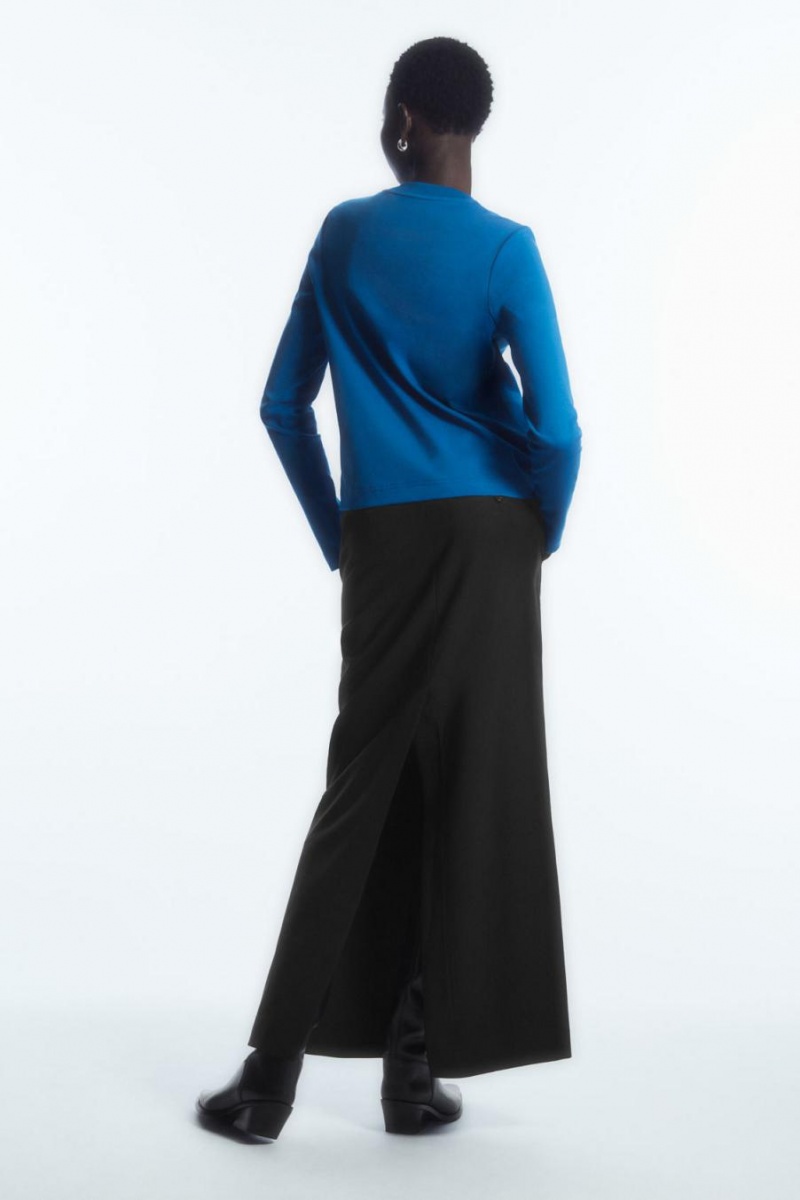 Tricou Dama COS Regular-fit Heavyweight Long-sleeved Albastri | UJNBK-3702