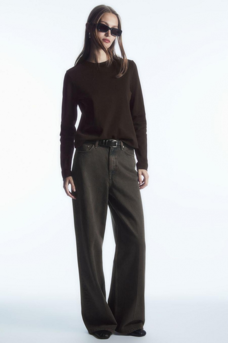 Tricou Dama COS Regular-fit Heavyweight Long-sleeved Maro Inchis | JWBTH-6718