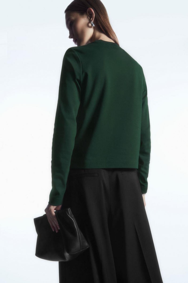 Tricou Dama COS Regular-fit Heavyweight Long-sleeved Verzi Inchis | USNDA-8960
